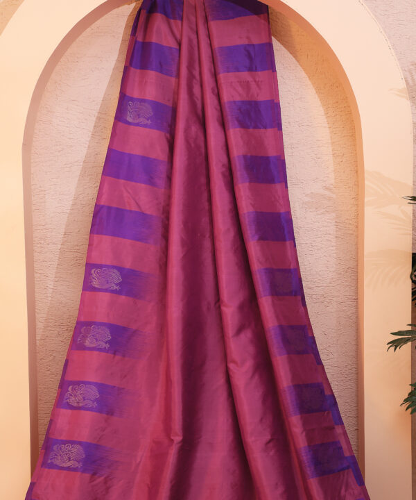 Handloom Silk Saree in Mulberry Pink Color with Dark Purple Palla - Image 3