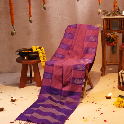 Handloom Silk Saree in Mulberry Pink Color with Dark Purple Palla