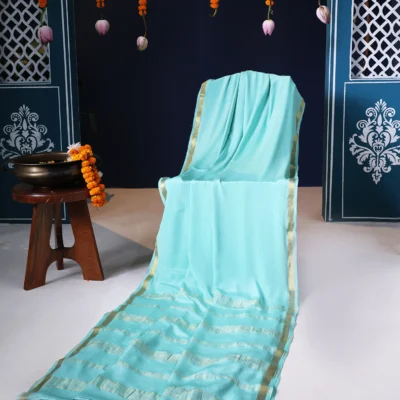 Mysore Silk Plain Teal Green Saree with Golden Zari