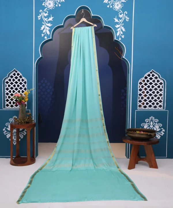Mysore Silk Plain Teal Green Saree with Golden Zari - Image 5