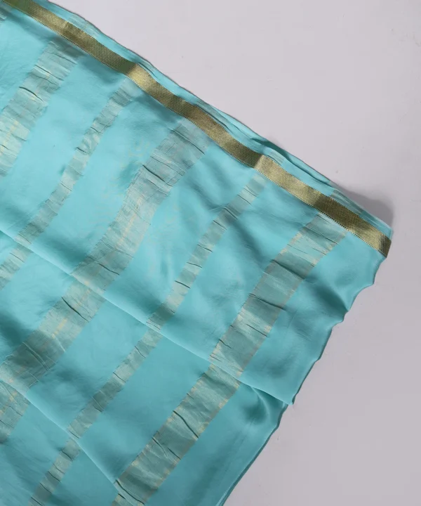 Mysore Silk Plain Teal Green Saree with Golden Zari - Image 2