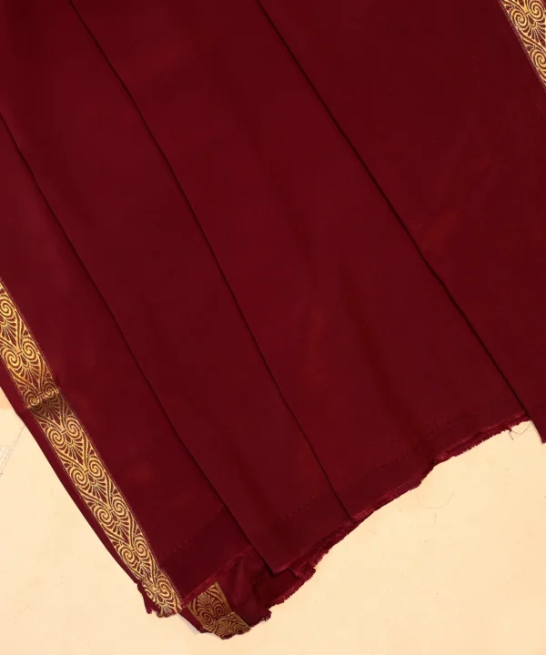 Mysore Silk Wine Color Saree with Sleek Golden Zari - Image 2