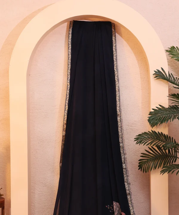 Navy Blue Crape Silk Saree with Sleek Golden Zari Border - Image 5